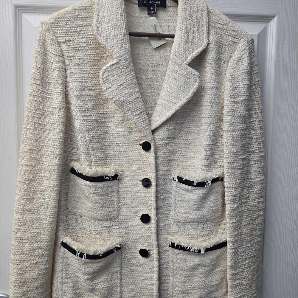 Cream Textured Tweed Women's Jacket by St. John NWT